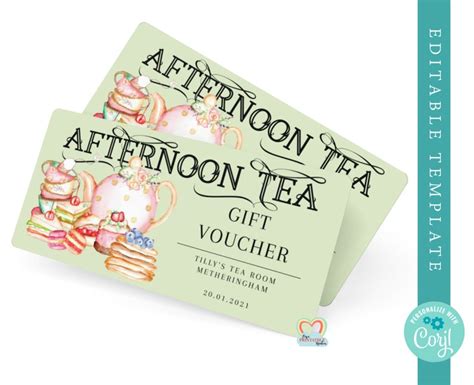 Afternoon Tea Gift Voucher Printable Editable Template High | Etsy