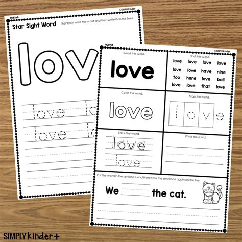 Love - Sight Word Printable Activities - Simply Kinder Plus