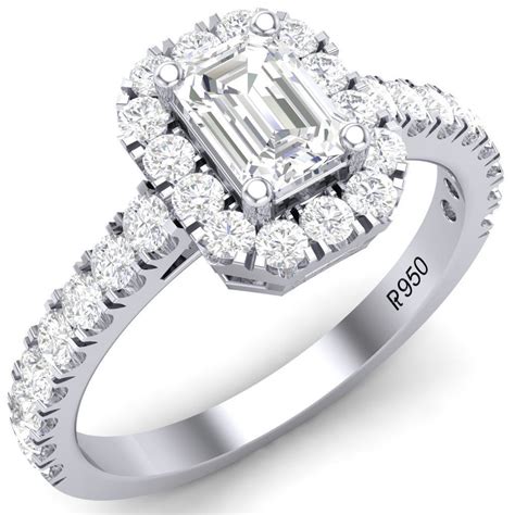 Emerald Cut Solitaire Ring in Platinum Halo Setting JL PT 469 – Jewelove.US