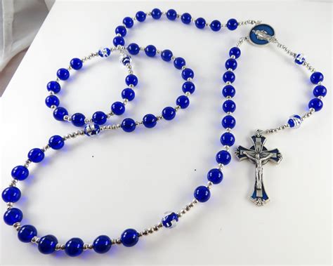 Traditional catholic rosary prayer beads with cobalt blue | Etsy