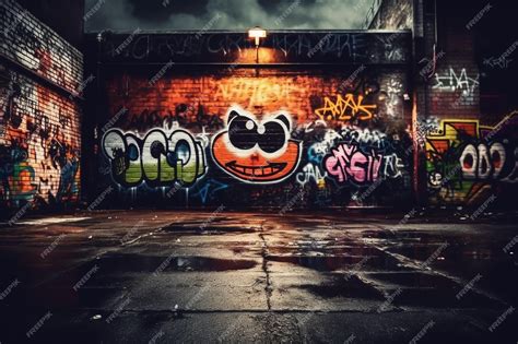 Premium AI Image | Dark brick wall graffiti background