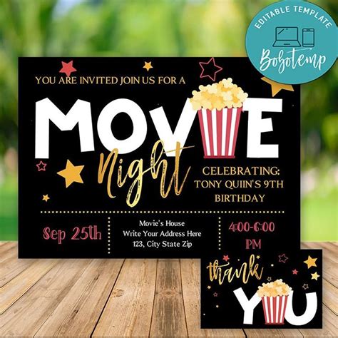 Editable Movie Night Invitation Birthday Invitations DIY | Bobotemp ...