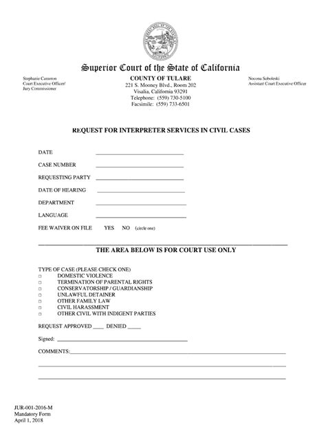 Tulare County Superior Court Jury Duty - Fill Online, Printable ...