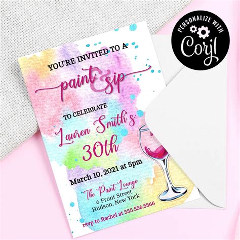 Paint and Sip Party Templates Paint and Sip Invitation Mini - Etsy