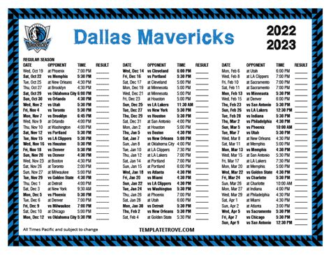 Printable 2022-2023 Dallas Mavericks Schedule