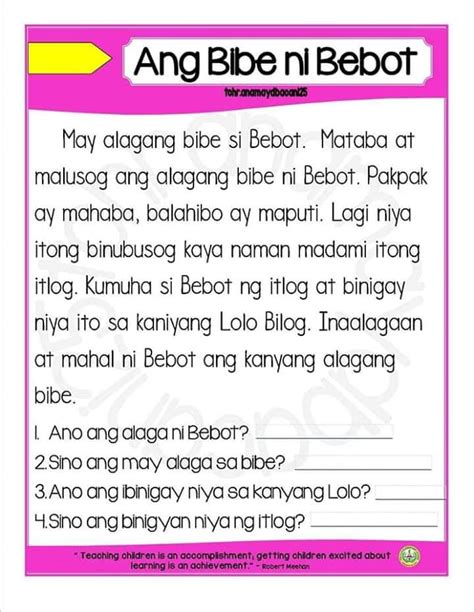 tagalog filipino reading comprehension worksheets for grade 4 john ...