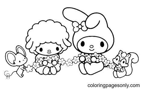 My Melody, My Sweet Piano, Flat and Risu Coloring Page - Free Printable ...