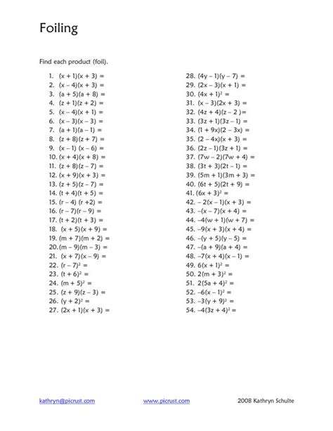 Foiling Worksheet for 8th - 10th Grade | Lesson Planet