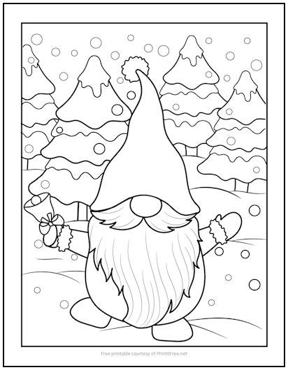 Bell-Ringing Gnome Christmas Coloring Page | Print it Free