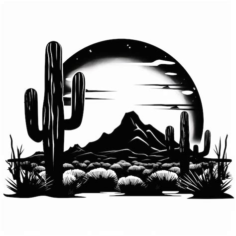 Premium AI Image | Moon Of The Desert Cactus Silhouette In Black