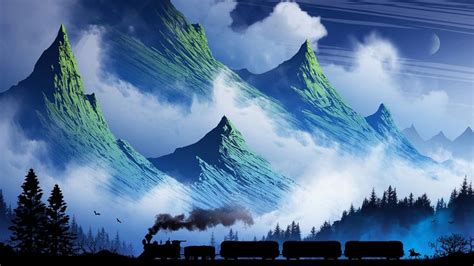 Mountain and Train Art | Cool Backgrounds