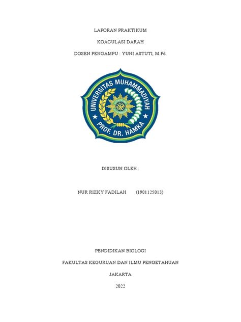 Laporan Praktikum 2 - Koagulasi Darah-Nur Rizky Fadilah - 1901125013 | PDF