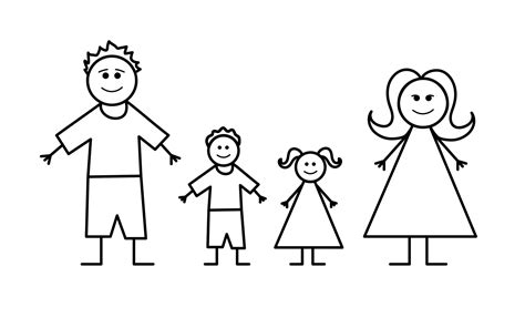 Kids, children's sketch, doodle drawing of family with dad, mom, son ...