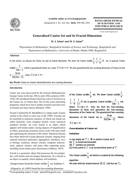 (PDF) Generalized Cantor Set and its Fractal Dimension