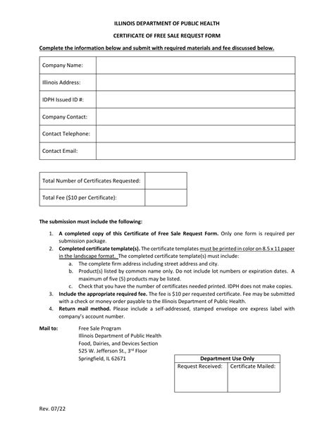 Illinois Certificate of Free Sale Request Form Download Fillable PDF ...