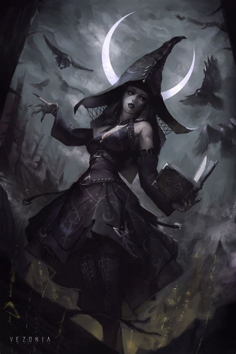 ArtStation - Witch Under Cresent Moon, Vezonia Lithium | Dark fantasy ...