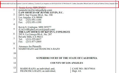 File Stamp Ribbon on Los Angeles Civil Court Documents - E-Filing Help