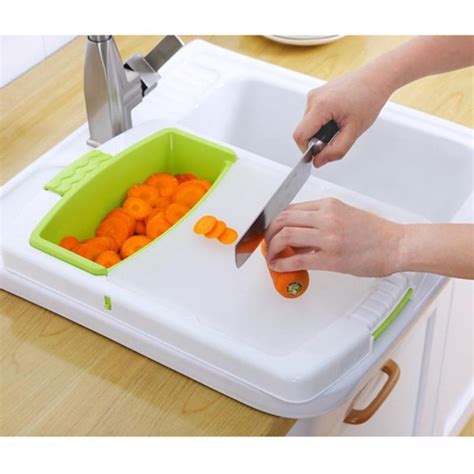 2-in-1 Over-The-Sink Cutting Board & Sink Strainer Colander – Laxium