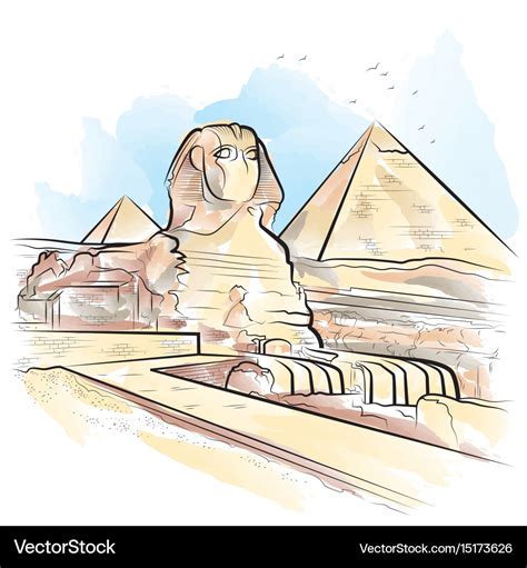 Drawing color pyramids and sphinx in giza egypt Vector Image