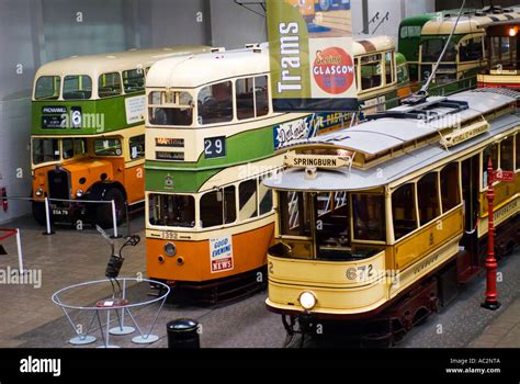 Old trams and buses on display at Glasgow Museum of Transport Stock ...