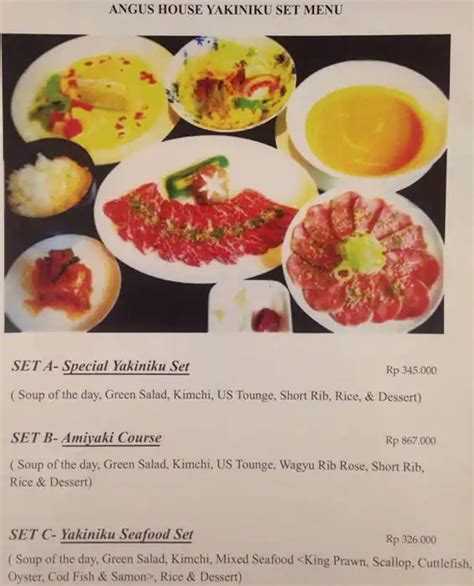 Menu at Angus House steakhouse, Jakarta, Senayan City