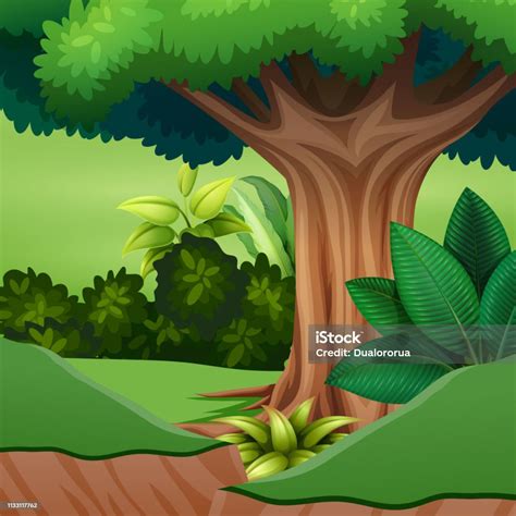 Kartun Pohon Besar Di Hutan Ilustrasi Stok - Unduh Gambar Sekarang ...