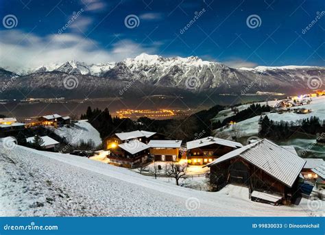 Landscape in Austria stock image. Image of snow, building - 99830033