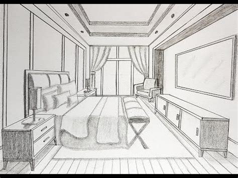 One Point Perspective Drawing Bedroom - Aesthetic Drawing