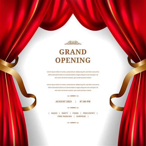 Grand opening with red curtain and golden ornament decoration poster ...