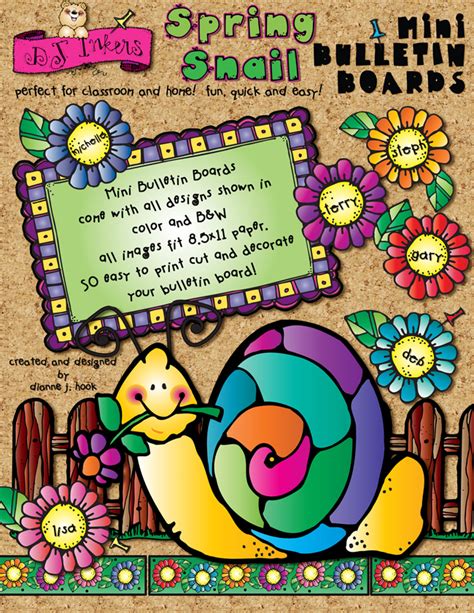 Printable springtime snail bulletin board by DJ Inkers