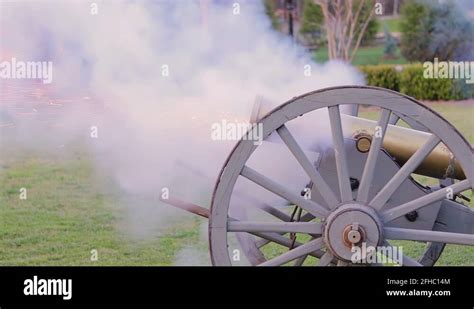 Footage of a rustic cannon firing. Footage is in slow motion Stock ...