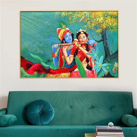 Radha Krishna With Flute Canvas Painting | Canvas Paintings -HoMafy