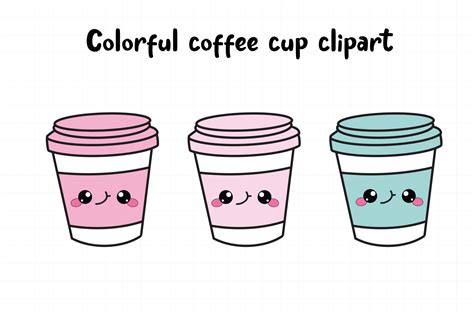 Colorful coffee cup clipart set Kawaii coffee clip art Printable ...