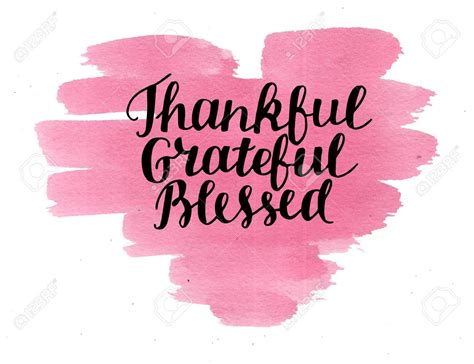 Hand lettering Thankful, grateful, blessed on watercolor heart. Bible ...