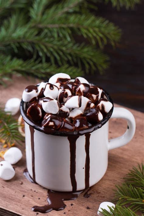 Cup of Hot Chocolate with Marshmallows on a Wooden Table Stock Photo ...