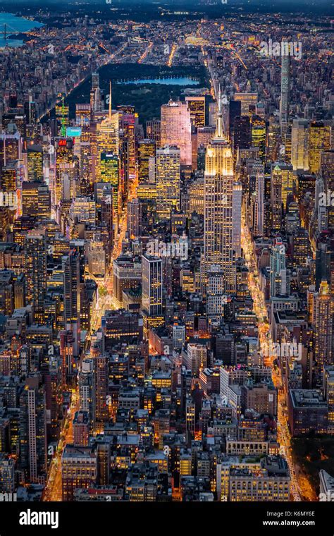 High On New York City - Aerial view over midtown Manhattan in NYC with ...