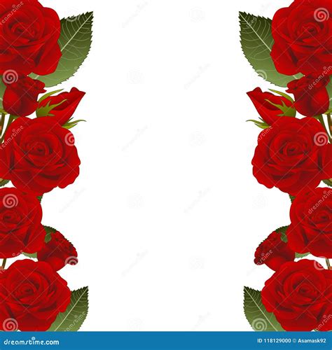 Red Rose Flower Frame Border. Isolated on White Background Stock Vector ...