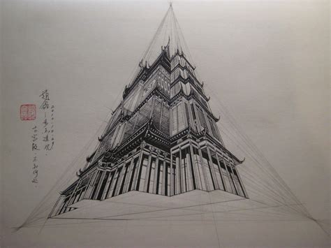 3 Point Perspective Buildings Sketch