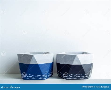 Geometric Concrete Planter. Cement Pot Stock Photo - Image of grey ...