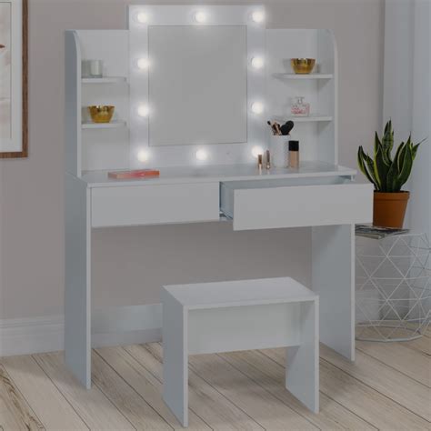 Coiffeuse moderne avec miroir LED et tabouret - ZELIA | ID Market