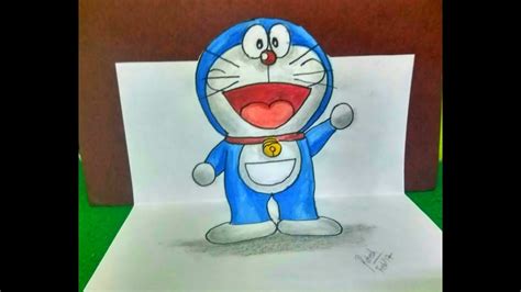 3D Drawing of Doraemon | How to draw 3D Doraemon on Folded Paper | Very ...