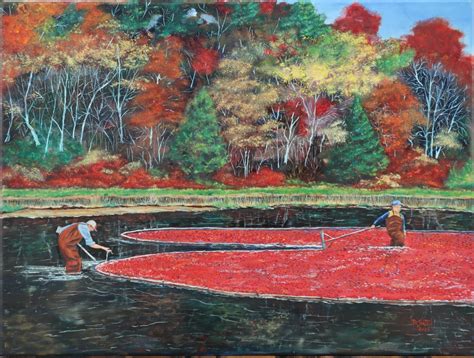 Cape Cod Cranberry Harvest, Working the Bog - Oil on canvas, in Recent ...