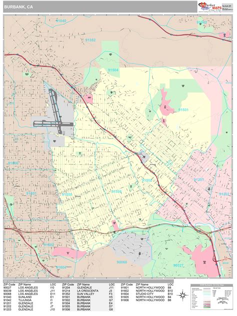 Burbank California Wall Map (Premium Style) by MarketMAPS - MapSales.com