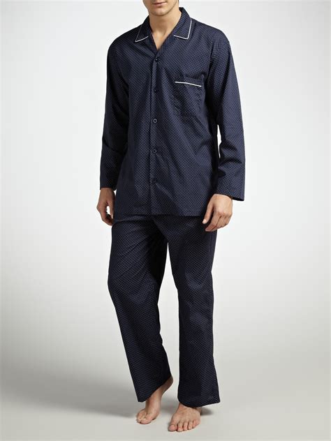 John Lewis Savile Row Poplin Cotton Spotted Pyjama Set in Blue for Men ...