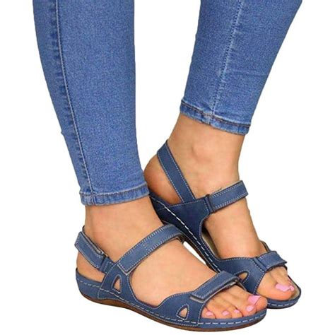 Women's Orthopedic Open Toe Leather Sandals, Plantar Fasciitis Arch ...