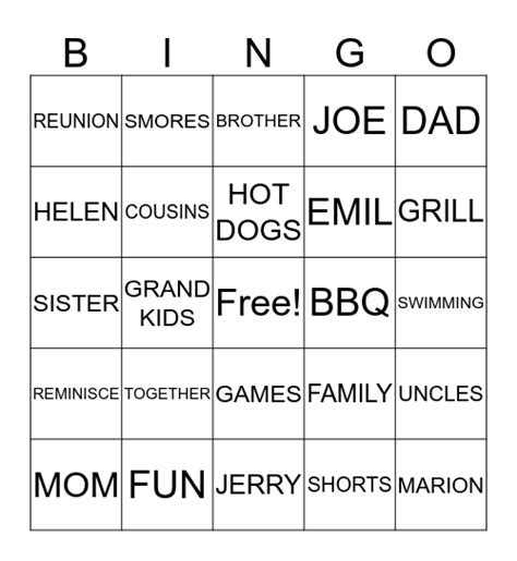 Family Reunion Bingo Card