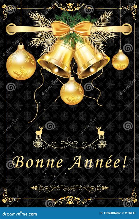 Happy New Year - Classic French Greeting Card with Black Background ...