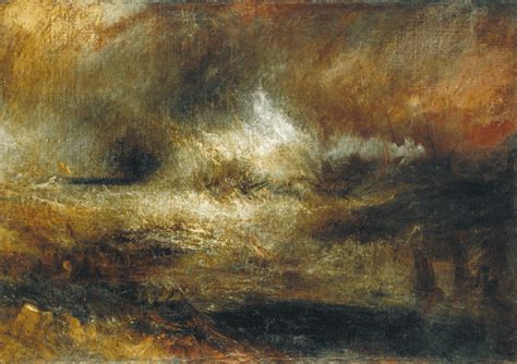 J. M. W. Turner, Stormy Sea with Blazing Wreck, c. 1835-40, oil paint ...