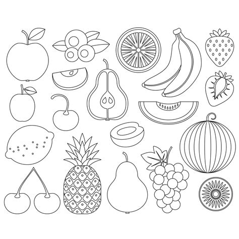 Fruits Digital Stamps. Fruits Line Art. Fruits Outlines. Digital Images ...