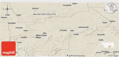 Shaded Relief Panoramic Map of Yellowstone County